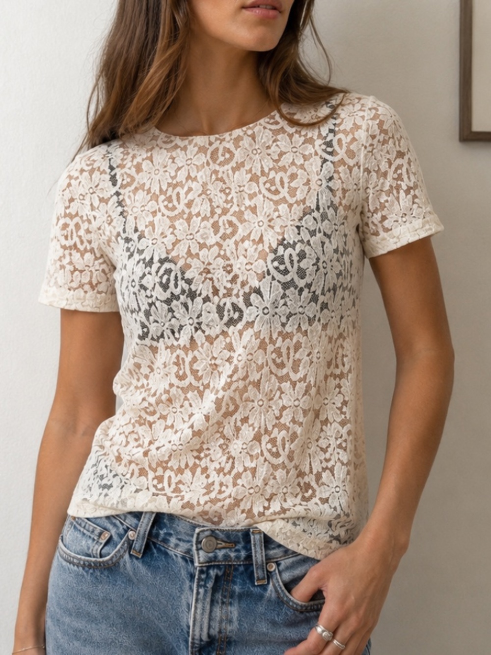 Vintage Victoria’s Secret Ivory Floral Lace Sheer Top Size M
